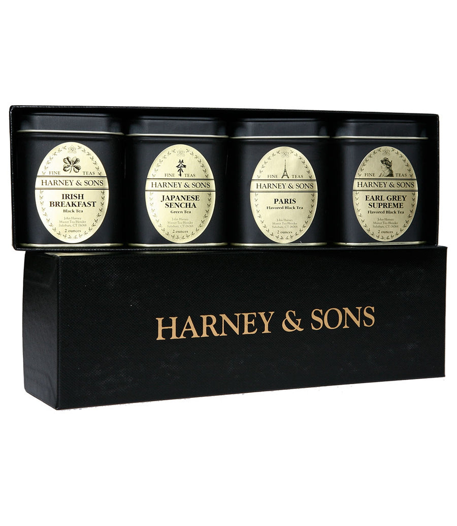 Tea Set | Harney and Sons | Four Tin Sampler - Paris, Sencha, Earl Grey Supreme, Irish Breakfast
